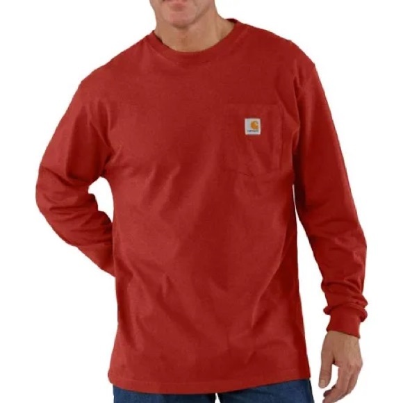 Carhartt K126 Long Sleeve T-Shirt XL Burgundy Workwear Cotton Heavyweight Pocket - Picture 2 of 9